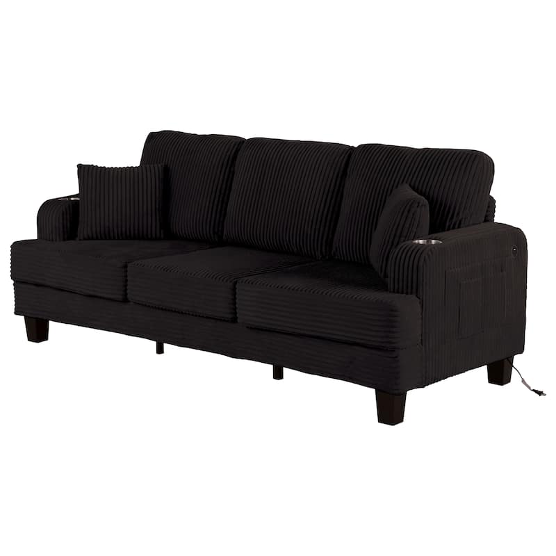 Furniture of America Xenia Modern Chenille Sofa with Cup Holders and USB Ports