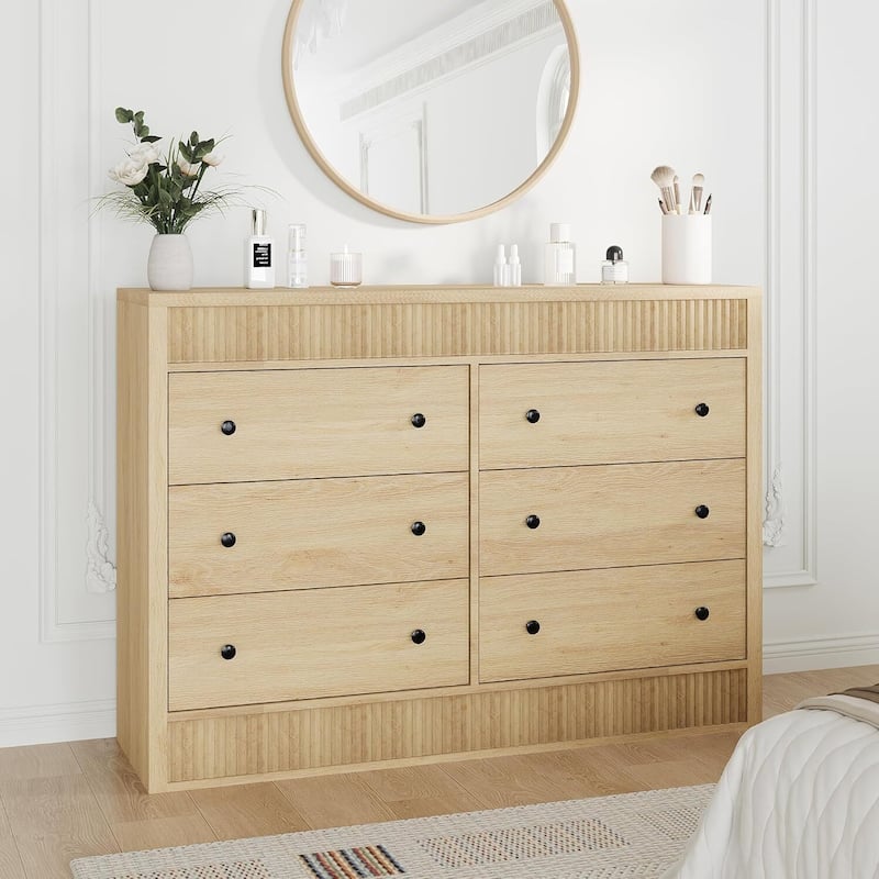 6 Drawer Dresser Storage Organizer for Living Room, Bedroom, Hallway - Natural