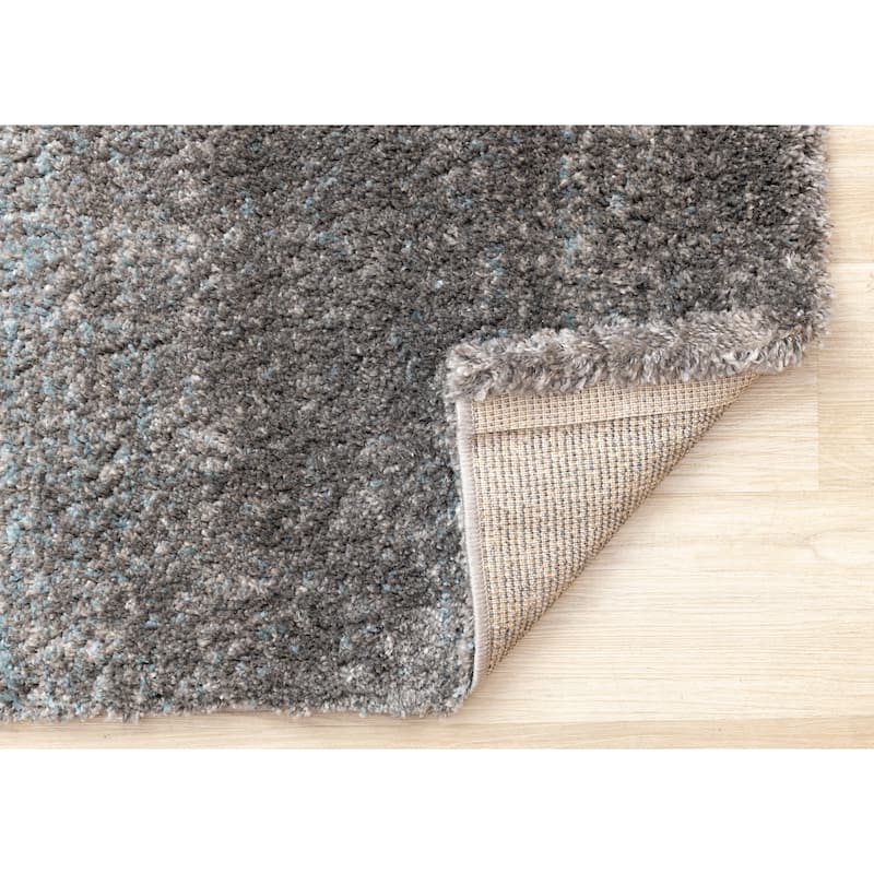 Grey Teal Blue Soft Shag Area Rug, 3'11" x 5'7"