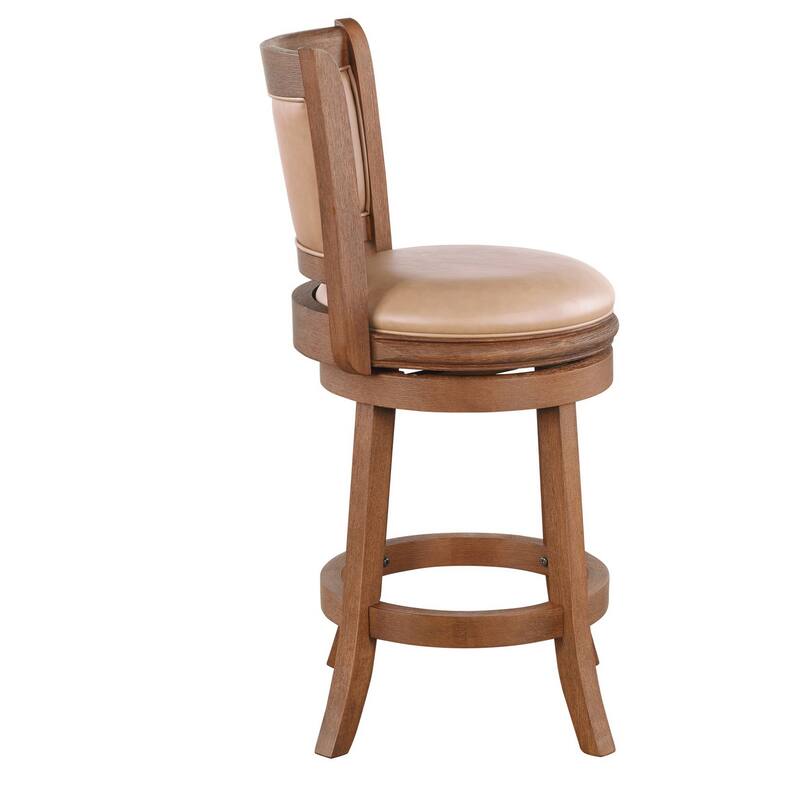 Haley Swivel Barstool Chair, Brown Faux Leather, Wire Brush Finish