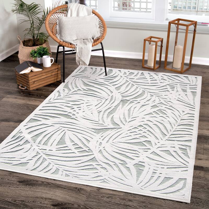 Orian Rugs Boucle Breezy Palms White High Low Indoor Outdoor Area Rug