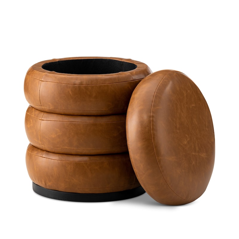 Glitzhome 19.5"H Leather Upholstered Storage Ottoman or Accent Stool - Coffee