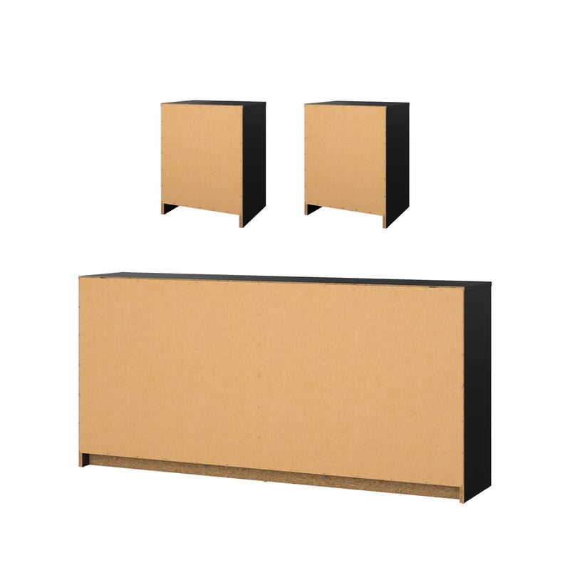 Porch & Den Zoe 3-Piece Bedroom Set - 6 Drawer Double Dresser And Nightstand Set Of 2