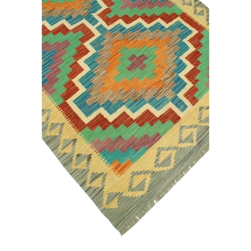Noori Rug Sangat Flatweave Dora Gold/Grey Rug - 4'2" x 5'10"