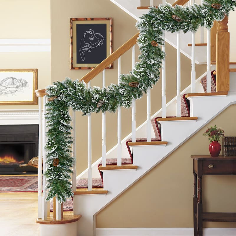 Puleo International 9 ft. x 10 in. Snowy Artificial Garland - Green