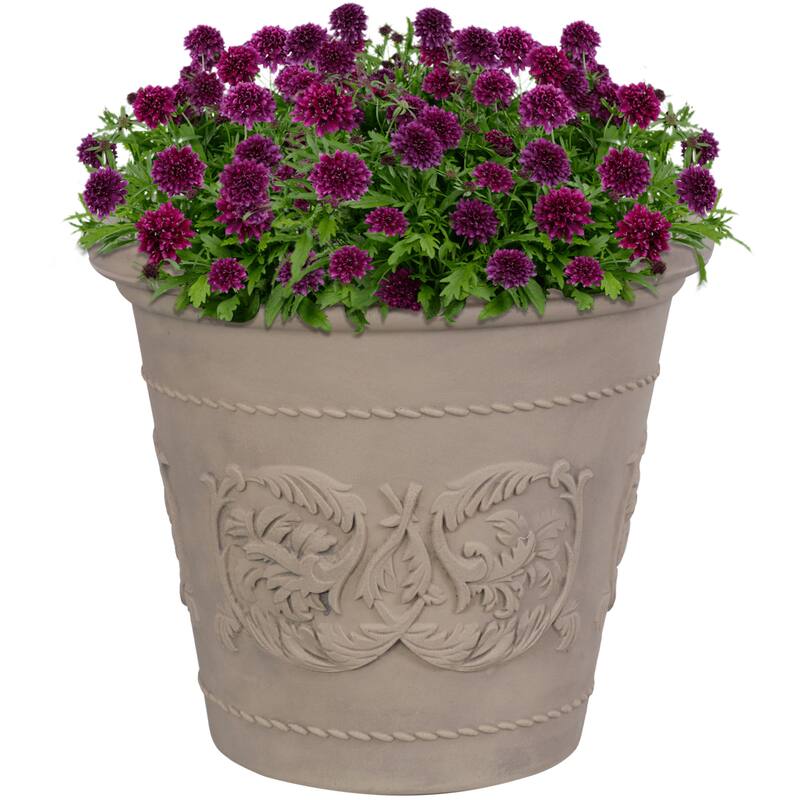 Sunnydaze Arabella Polyresin Large Round Outdoor Planter
