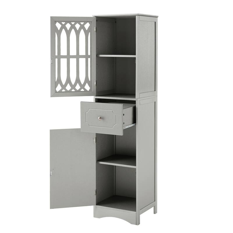Freestanding Adjustable Storage Cabinet with Metal Knobs, Acrylic Panel Door Cabinet, Groove Pattern Drawer and Door Cabinet