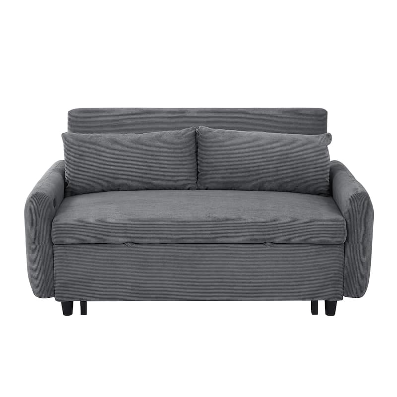 Pull-Out Sofa Bed Convertible Couch 2 Seat Loveseat Sofa Modern Sleeper Sofa With Two Throw Pillows And Usb Ports