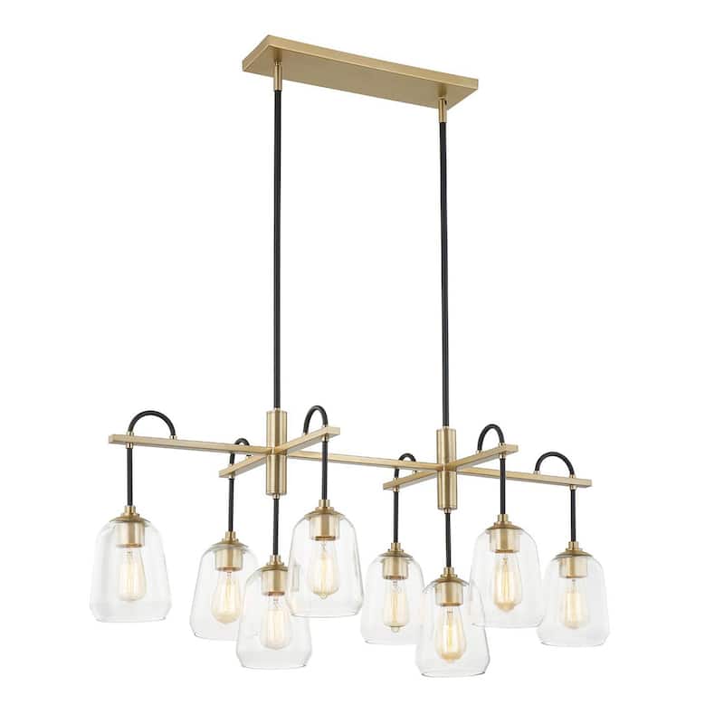 Justice Design Group Arcwell 8-Light Oblong Chandelier - Clear Glass - Matte Black w/ Brass Accents Finish - Matte Black, Brass Accents