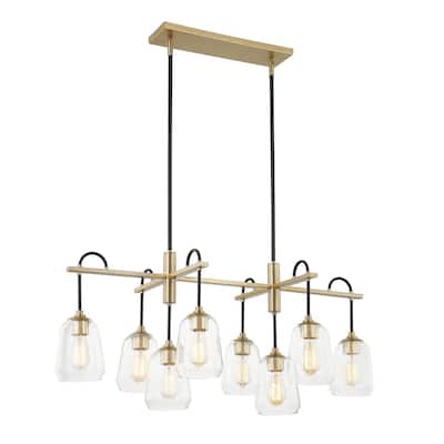 Justice Design Group Arcwell 8-Light Oblong Chandelier - Clear Glass - Matte Black w/ Brass Accents Finish