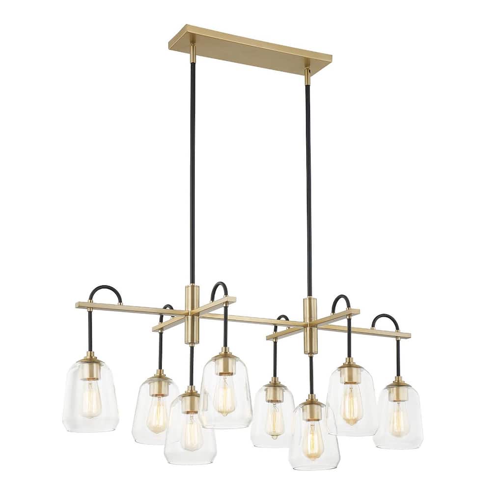 Justice Design Group Arcwell 8-Light Oblong Chandelier - Clear Glass - Matte Black w/ Brass Accents Finish