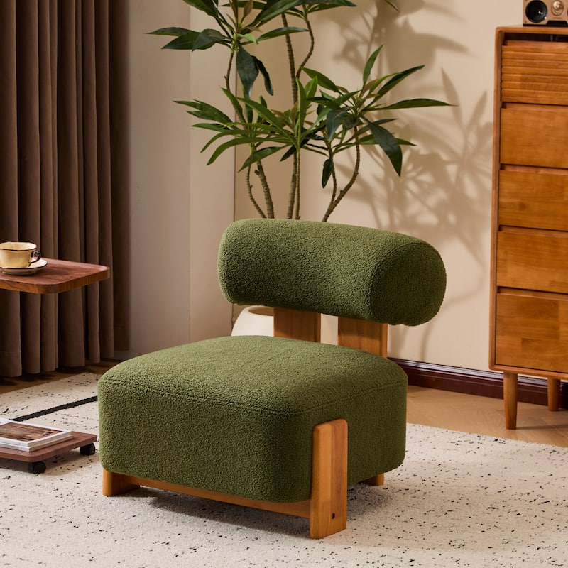 Christopher Knight Home - Mid-Century Fabric Accent Chair with Curved Backrest and Solid Rubberwood Frame - Green