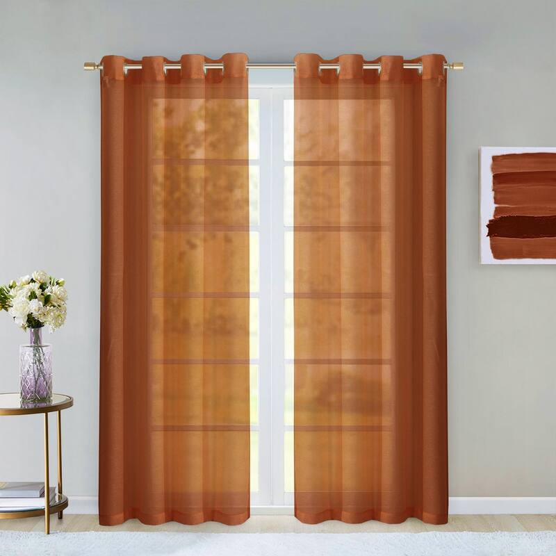 Dainty Home Malibu Extra Wide Curtains Solid Sheer Window Curtain Panel Pair - 108" W x 84" L - Spice