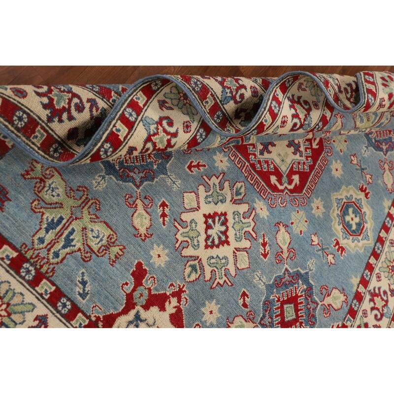 Light Blue Traditional Kazak Oriental Rug Hand-Knotted Wool Carpet - 4'9" x 6'10"