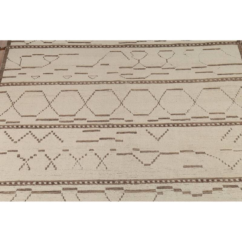 Ivory Moroccan Abstract Area Rug Handmade Wool Carpet - 8'10"x 12'8"