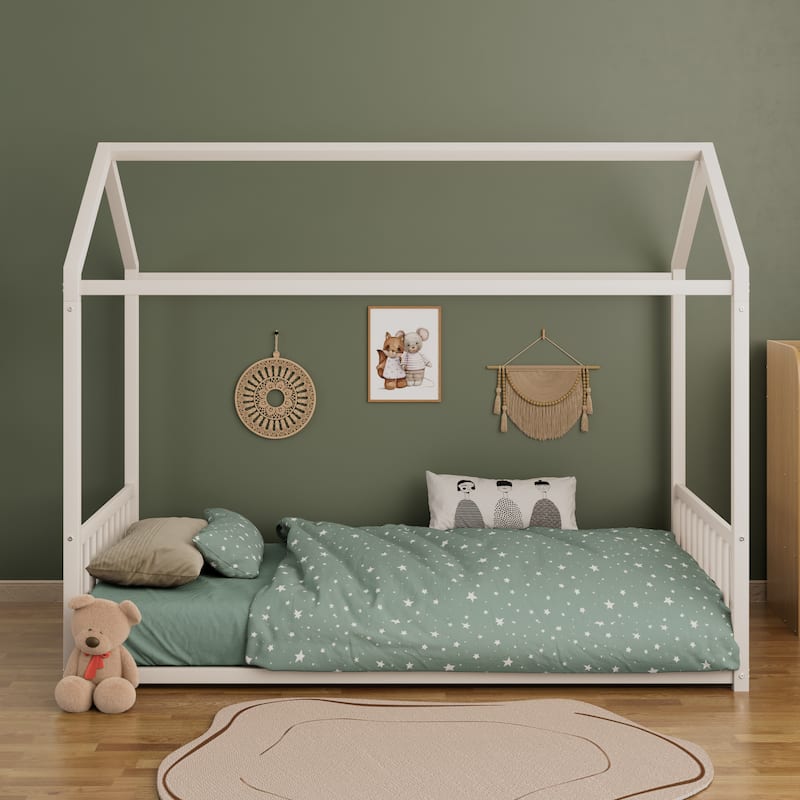 Montessori Metal House Bed with End Guardrails by Harper&Bright Designs