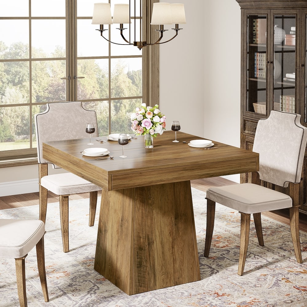 Square Dining Table for 4, 31.5-Inch Kitchen Table with Pedestal Base - 31.5"D x 31.5"W x 29.53"H