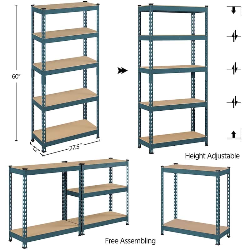Yaheetech 5 Tiers Boltless Storage Shelf 330lb Capacity for Each Tier,Metal Frame MDF Wood Boards
