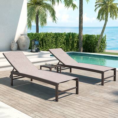 Outdoor Aluminum Textilene 3-piece Chaise Lounge and Table Set - 71.65" L x 21.85" W x 13.78" H
