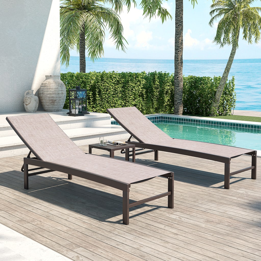 Outdoor Aluminum Chaise Lounge Chairs and Side Table, Sun Lounger with Adjustable Backrest