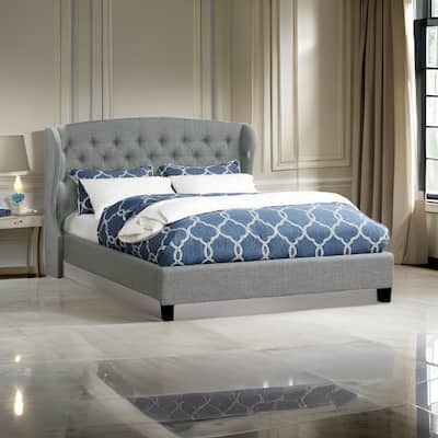 Jimi Queen Bed, Button Tufted Light Gray Polyester Upholstered Headboard