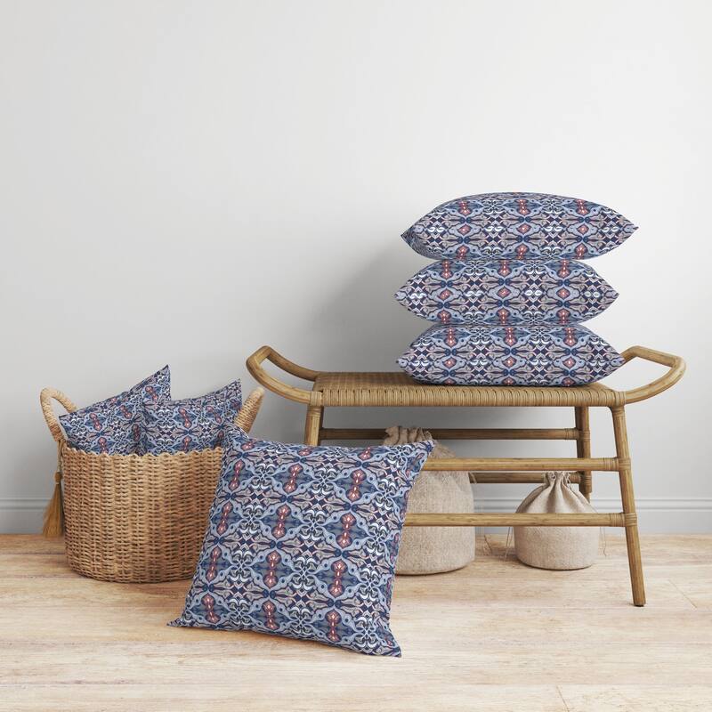 Floral Elegance Faux Suede Reversible Throw Pillow Blue and Red