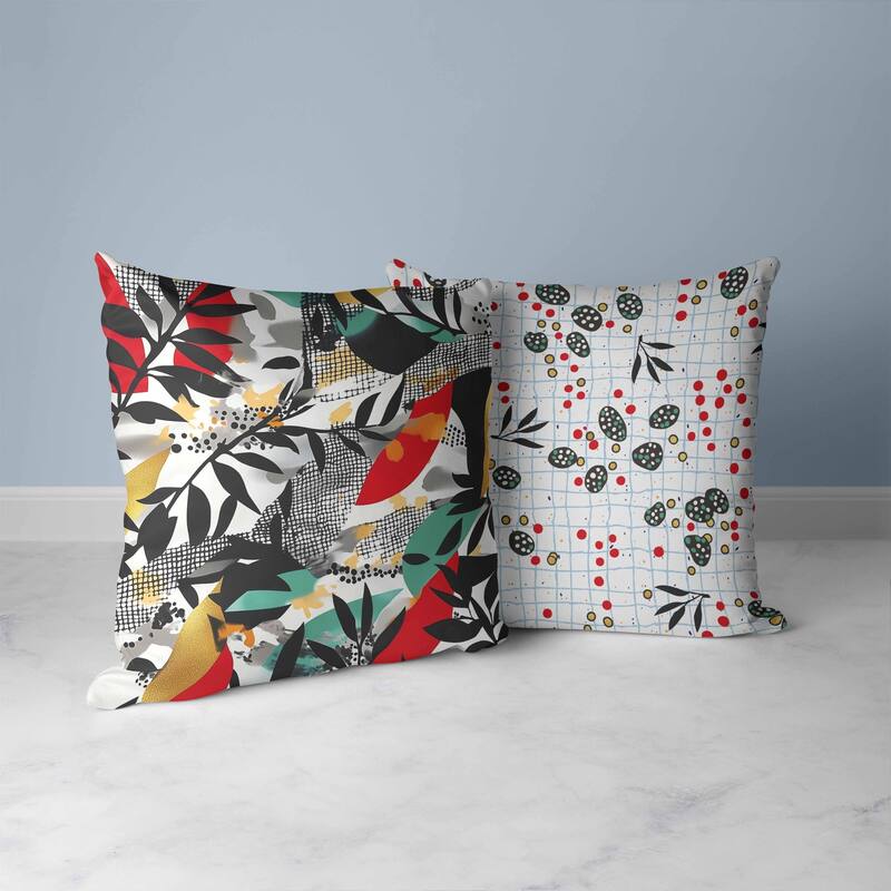Leafy Collage Faux Suede Reversible Throw Pillow Red and Gray
