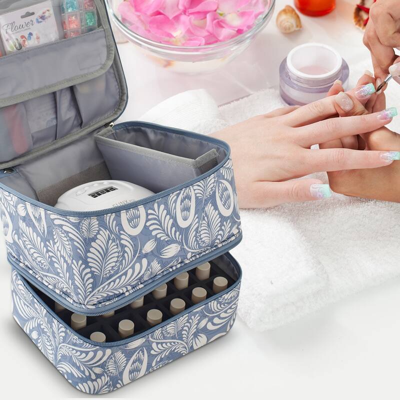Double-Layer Nail Polish Organizer Bag, Holds 27 Bottles, Nail Tools & Dryer Storage Case with Adjustable Dividers