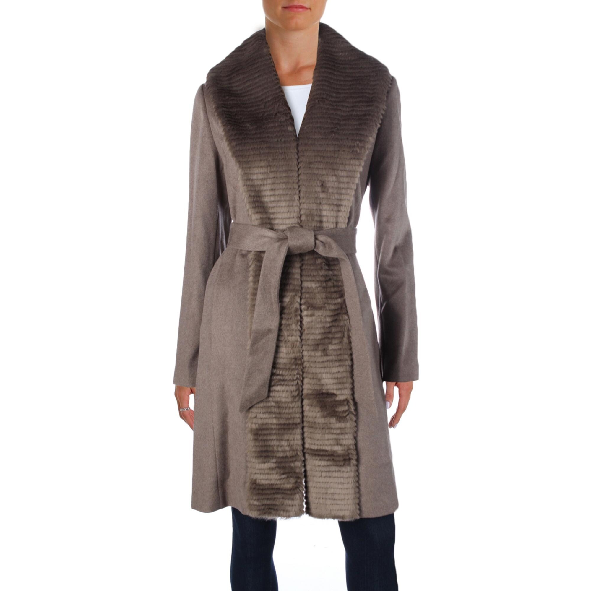 Ellen Tracy Women S Faux Fur Trim Wool Wrap Coat Overstock 18552653 Shipping is always free and returns are accepted at any location. ellen tracy women s faux fur trim wool wrap coat