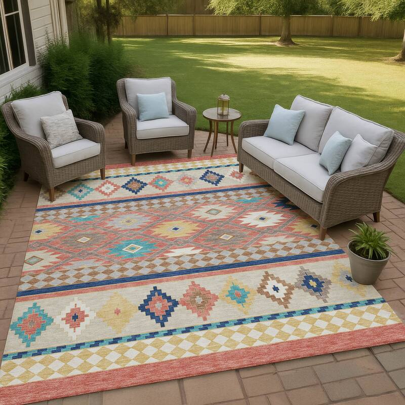 Machine Washable Indoor/ Outdoor Global Clemente Chantille Rug - Coral - 10' x 14'
