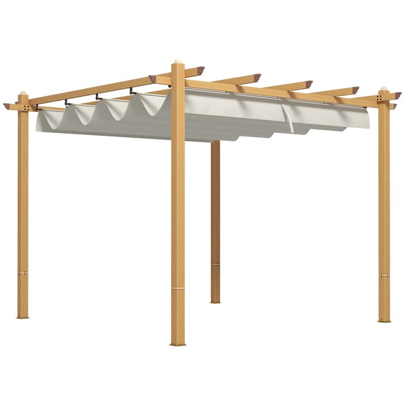 Outsunny 10' x 10' Retractable Pergola Canopy, Wood Grain Aluminum Pergola