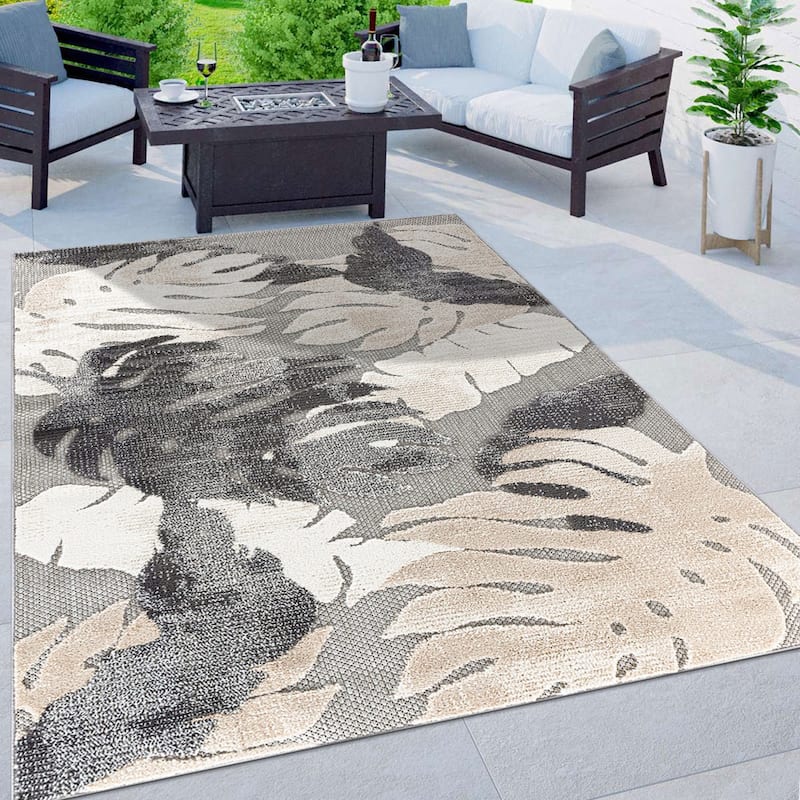 Arles Palm Floral Leaves Indoor/Outdoor Area Rug