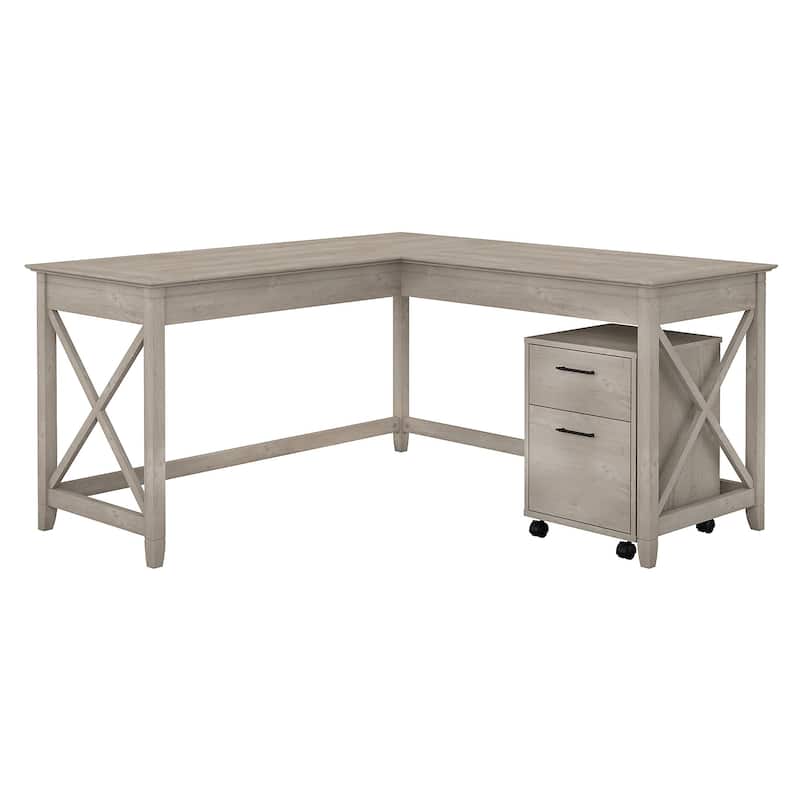 Key West 60W L Shaped Desk with Mobile File Cabinet by Bush Furniture