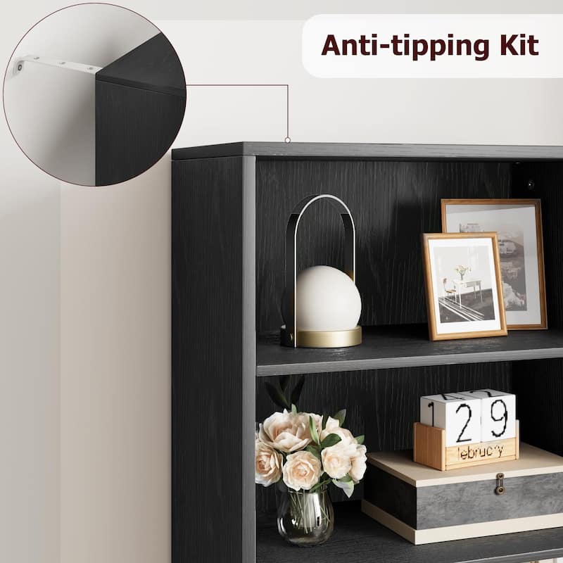 71.4" Tall Bookshelf, 4-Tier Bookcase, Book Shelf, Open Storage Shelf with Doors