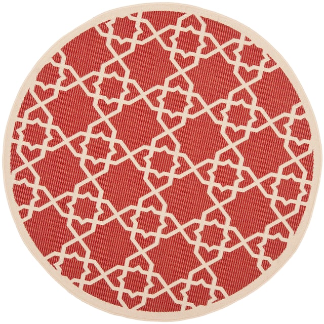SAFAVIEH Courtyard Lawanda Trellis Indoor/ Outdoor Waterproof Patio Backyard Rug - 6'7" x 6'7" Round - Red/Beige