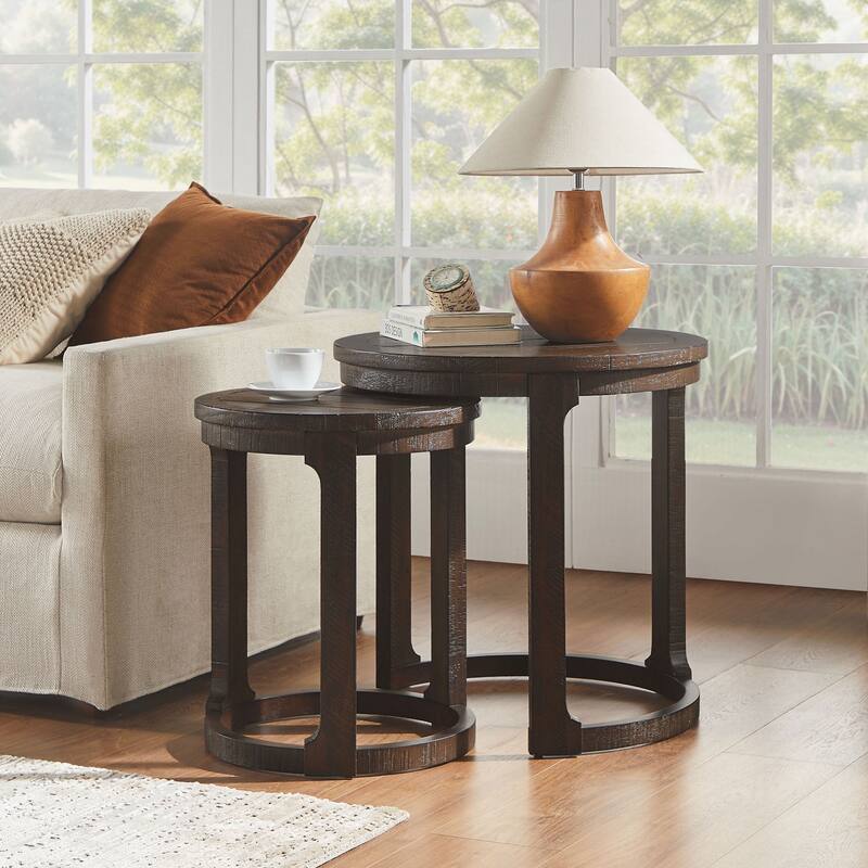 24 inch 2PCS Curved Traditional Round Circle Wooden Coffee Table Set