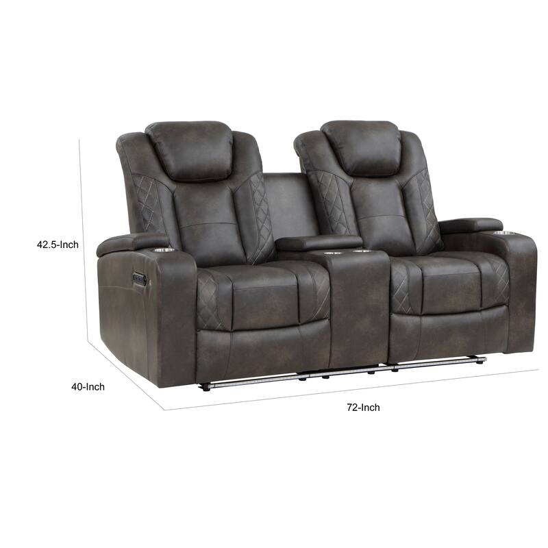 Mia 72 Inch Power Double Recliner Loveseat, Gray Faux Leather, LED, USB