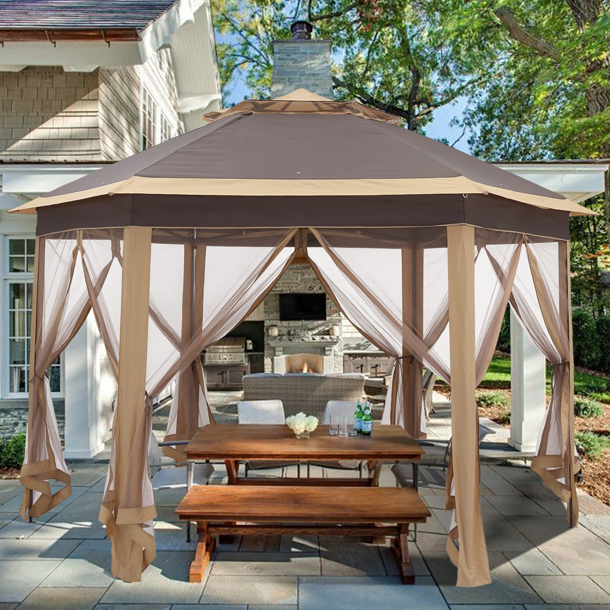 Ainfox Gazebo Outdoor Pop-up with Net and Carry Bag - - 33043129