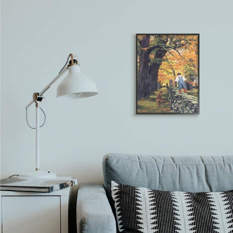 Stupell Boy Walking on Stone Wall with Dog Framed Wall Art