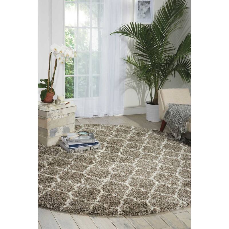 Nourison Amore Shag Area Rug - Beige/Grey - 7'10" Round - Round