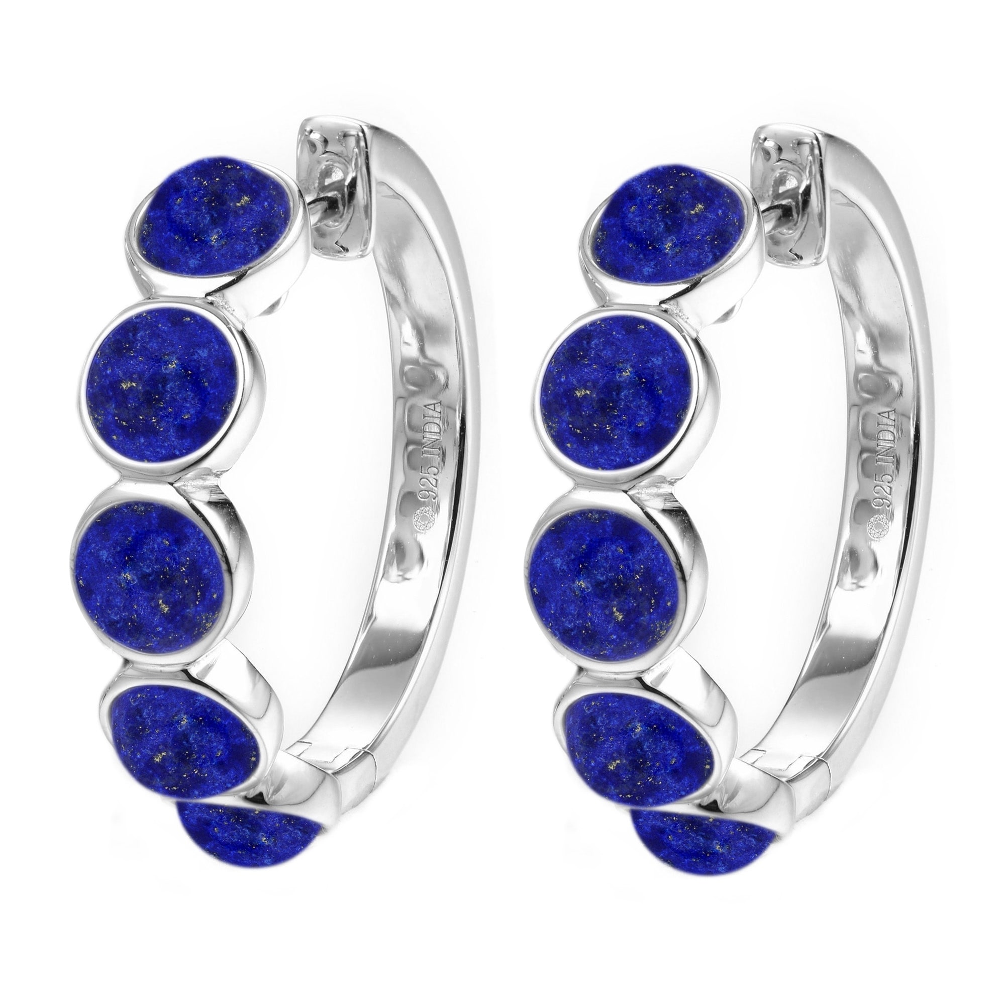Pinctore 925 Sterling Silver Lapis Lazuli Hoop Earrings