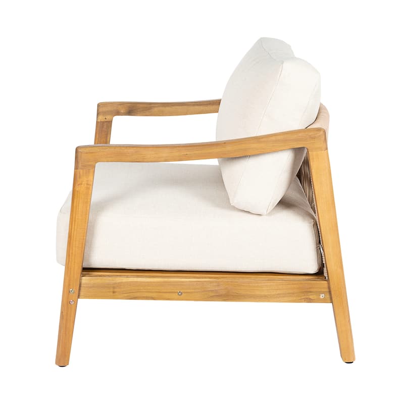 Christopher Knight Home - Outdoor Acacia Wood Club Chair with Rope Back and Water-Repellent Cushions