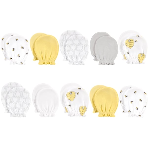 slide 1 of 1, Hudson Baby Infant Cotton Scratch Mittens 10pk, Bee, One Size - Bee 0-6 Months - Bee