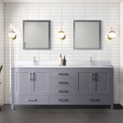 Jacques 80 in. W x 22 in. D Dark Grey Double Bath Vanity, White Quartz Top, and 30 in. Mirrors