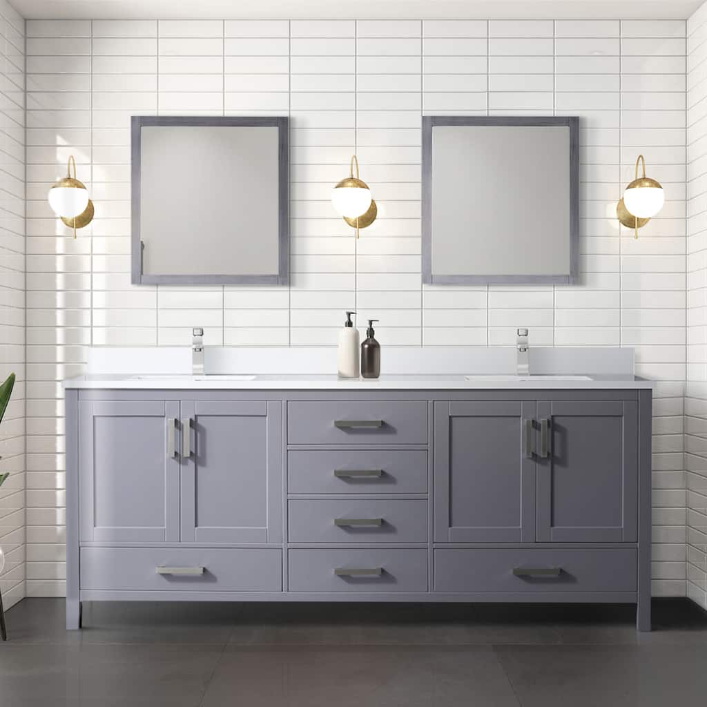 Jacques 80 in. W x 22 in. D Dark Grey Double Bath Vanity, White Quartz Top, and 30 in. Mirrors