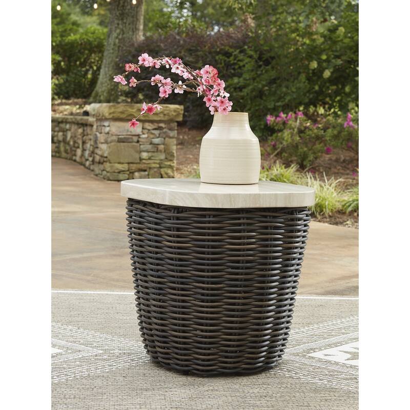 Signature Design by Ashley Kimora Beige/Dark Brown Outdoor End Table - 22.5" W x 22.5" D x 23" H