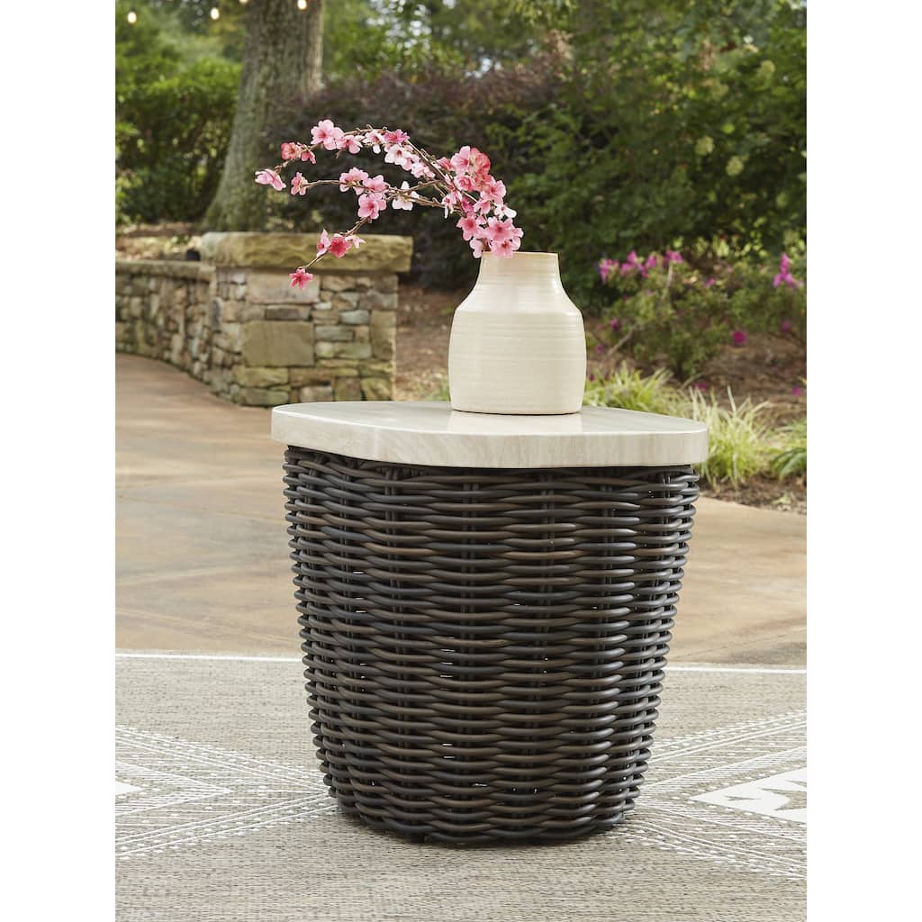 Signature Design by Ashley Kimora Beige/Dark Brown Outdoor End Table - 22.5" W x 22.5" D x 23" H