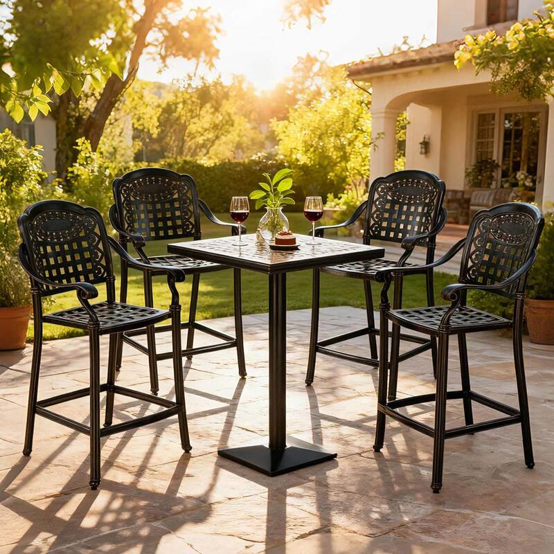 Costway 25.5” Outdoor Bar Stool Set of 2/4 with Ergonomic Back, Arms & - See Details - Copper