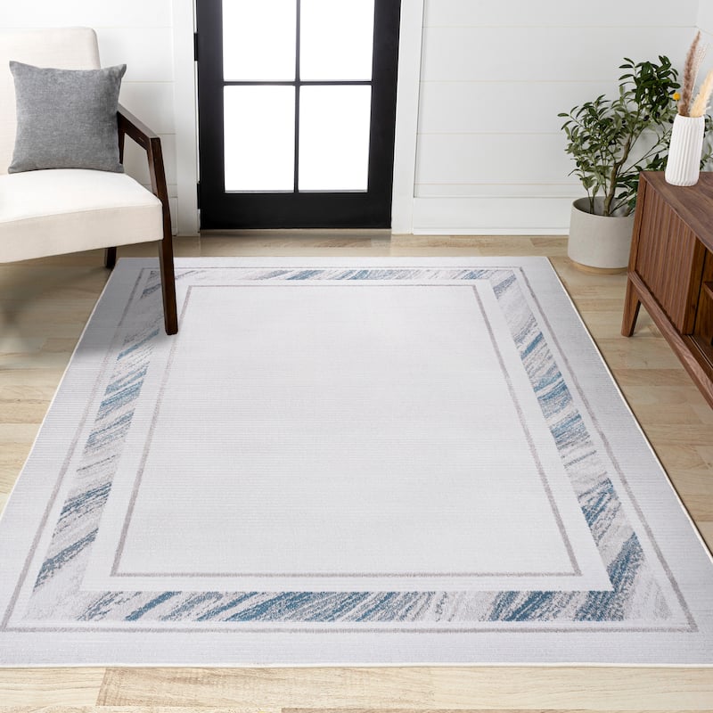 JONATHAN Y Draper Classic Border Marble Pattern High-Low Rug - 8 X 10 - Silver/Blue