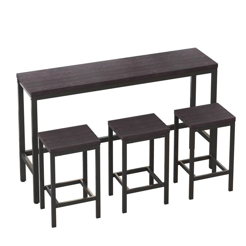 Modern Kitchen Dining Table Set with 3 Stools - Dark Grey + Black